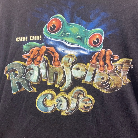 RAINFOREST Shirts Vintage Rainforest Cafe Logo Graphic Black Tshirt